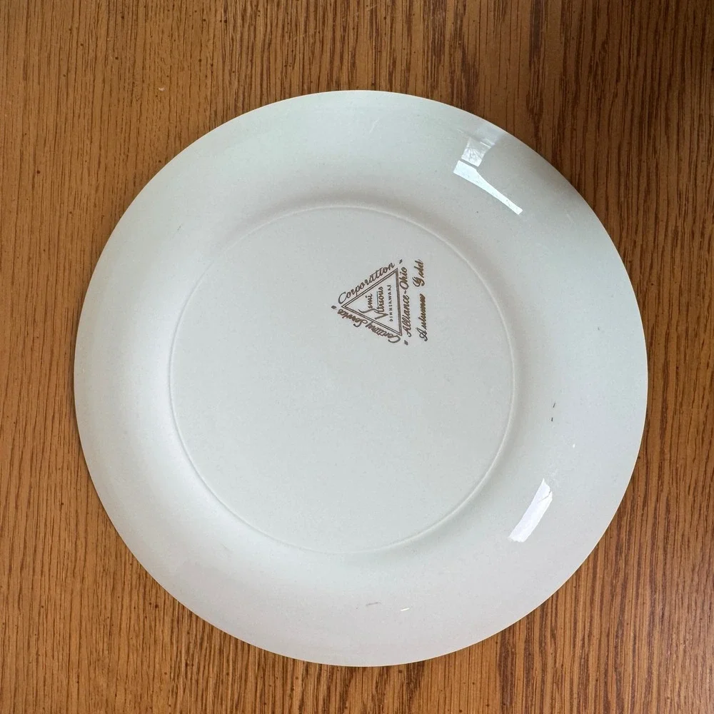 Century Service Corp Autumn Gold Wheat Plate Yellow Rim Semi Vitreous Dinnerware